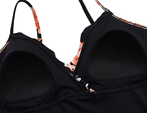 Image of Hilor Women's Tankini Tops Shirred Ruffled Swimsuits V Neck Swimwear Top