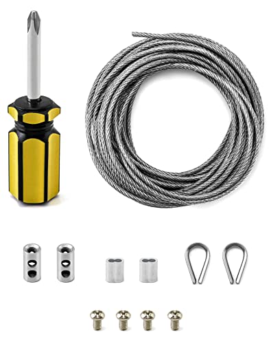 QWORK® Garden Wire 6M/2mm Stainless Steel Metal Cable Wire Rope Kit, M2 Crimping Loop,M2 Thimbles for Garden Wire,Cable Railing