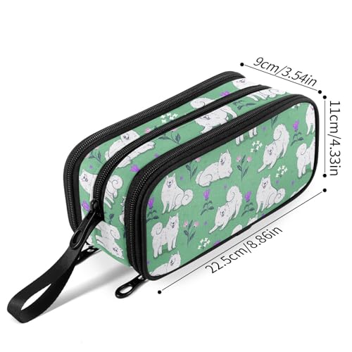 Image of Fustylead Cute White Samoyed Dogs on A Green Meadow Large Pencil Bag Storage Pen Case Makeup Pouch Stationery Bag for School College Office Organizer