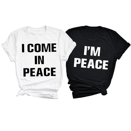 I Come in Peace Matching Couples T-Shirts - Funny His & Her Shirts, Husband & Wife Outfits