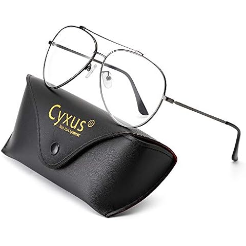 Cyxus Aviator Glasses Blue Light Blocking Glasses Computer Glasses Anti Eyestrain Metal Frame Grey Cover