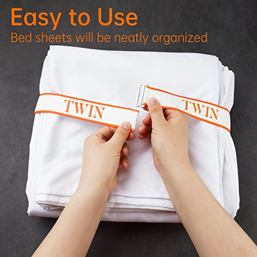 Nihome 4Pcs Bed Sheet Organizer, Bed Sheet Label Bands, Bed Linen Labels, Bed Sheet Storage Bands For Closet Organization, Elastic Bedding Sheet Keepers Versatile Labels For Duvet, Blankets (Twin) #TOP2