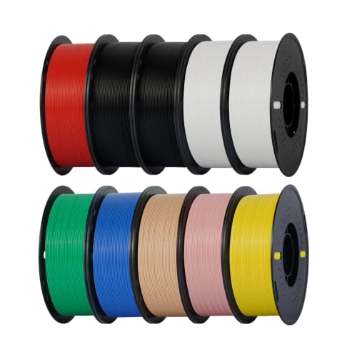 Image of Kingroon PLA 3D Printer Filament,10 Rolls, Dimensional Accuracy + /- 0.03 mm, 10kg Spool(22lbs),1.75 mm,2Black+2White+Red+Green+Blue+Pink+Yellow+Skin