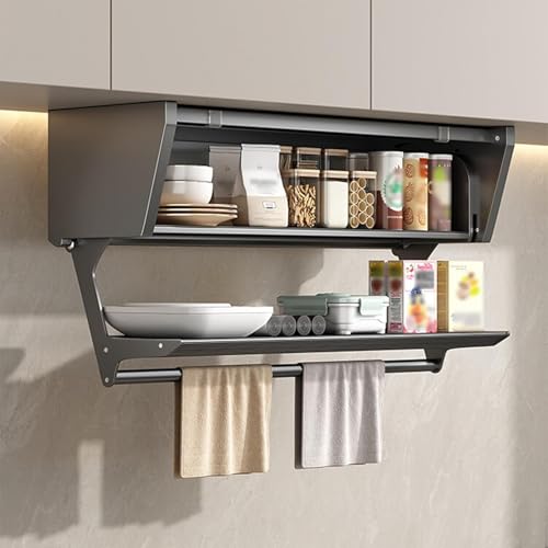 Estante desplegable debajo del mango, estante for especias debajo del estante, estante de almacenamiento de cocina retráctil de gran capacidad, estante extraíble de 2 niveles for platos y especias(70c