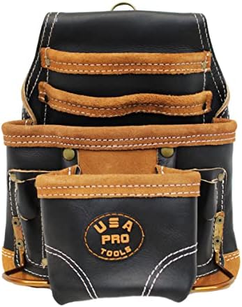 USA Pro Tools Carpenter Tool Pouch, Leather Tool Pouch with 10 Pockets and 2 Hammer Holders, Tool Belt Pouch for Framer and Carpenter