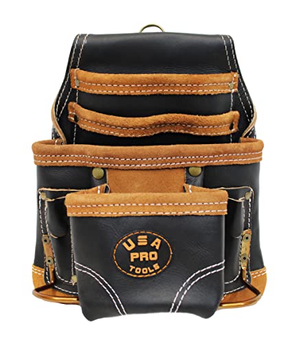 Usa Pro Tools Carpenter Tool Pouch, Leather Tool Pouch With 10 Pockets And 2 Hammer Holders, Tool Belt Pouch For Framer And Carpenter #TOP28
