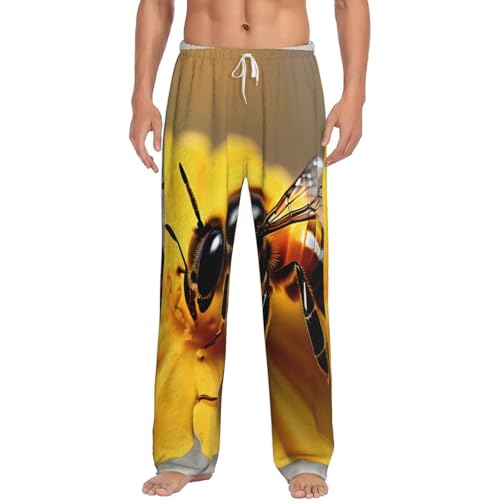 Pantalon de pyjama homme micropolaire douce imprimé abeille à poches