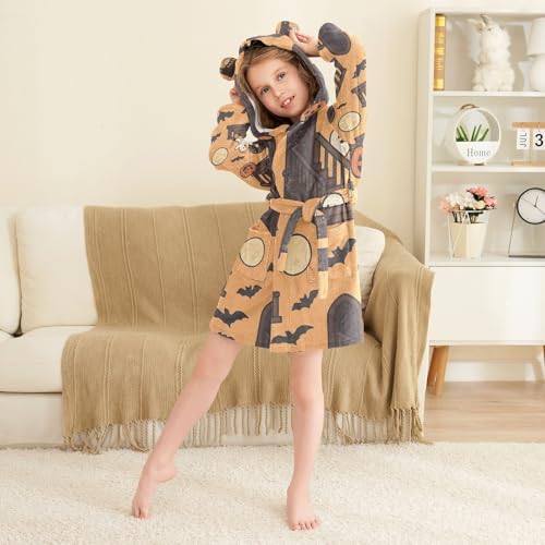 Kids Bath Robes Girls Spooky Staircase Halloween Pattern Hooded Robes4