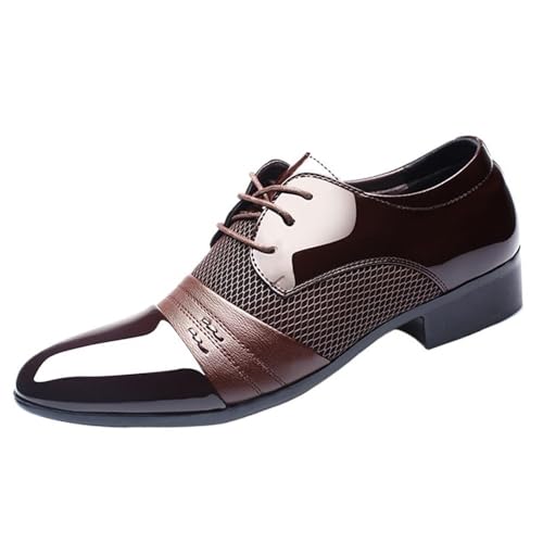 Men's Lace Up Hollow Breathable Leather Brogue Dress Shoes Large Size Business Casual Oxford Footwear