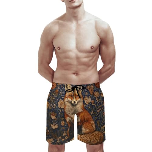 Fox in The Garden Men's Swim Trunks Board Shorts Beachshorts Swimsuits with Pockets Mesh Liner2