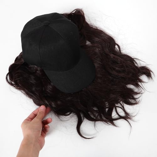 Postiche à chapeau haut de gamme avec casquette noire et magnifiques cheveux bouclés marron - 3