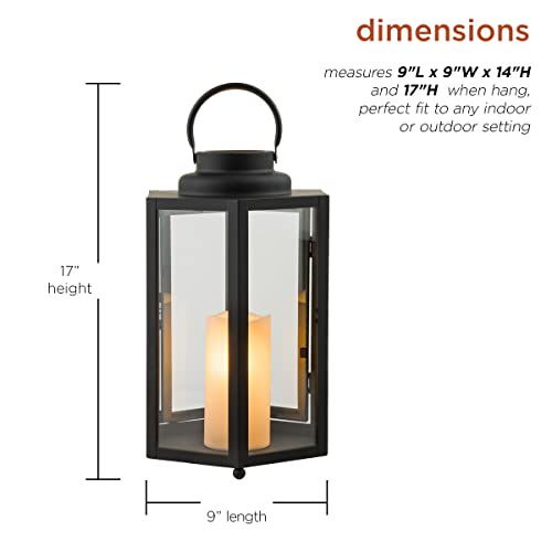 Image of Alpine Corporation 14 inch Tall Outdoor Hexagonal Battery-Operated Metal Lantern with LED Lights, Black