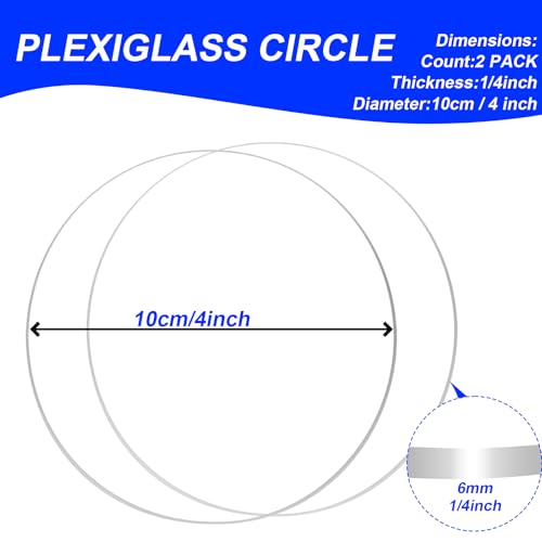 Hojas redondas de acrílico plexiglás 4 pulg 2 piezas miniatura 2