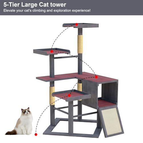 Torre de Gato Exterior Resistente de Madera 67 pulgadas miniatura 3