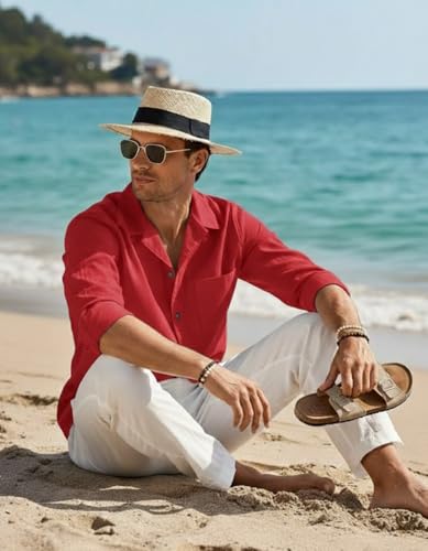 Image of Combo of Men's Casual Cotton Blend Shirt || Long Sleeve Button Down with Spread Collar | Lightweight Breathable Fabric | Stylish Solid Shirt for Beach, Office & Everyday Wear Pack of 2