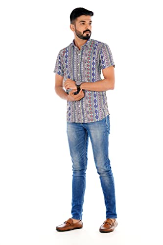Image of Venisa Men's Cotton Blended Printed Casual Shirt