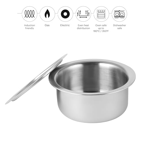 Image of Cello Tri-Ply 14 cm Stainless Steel Cookware Tope with Lid 1 LTR | Tri-Ply Bottom Tope with SS Lid | Induction and Gas Stove Friendly | Dishwasher Safe | Silver
