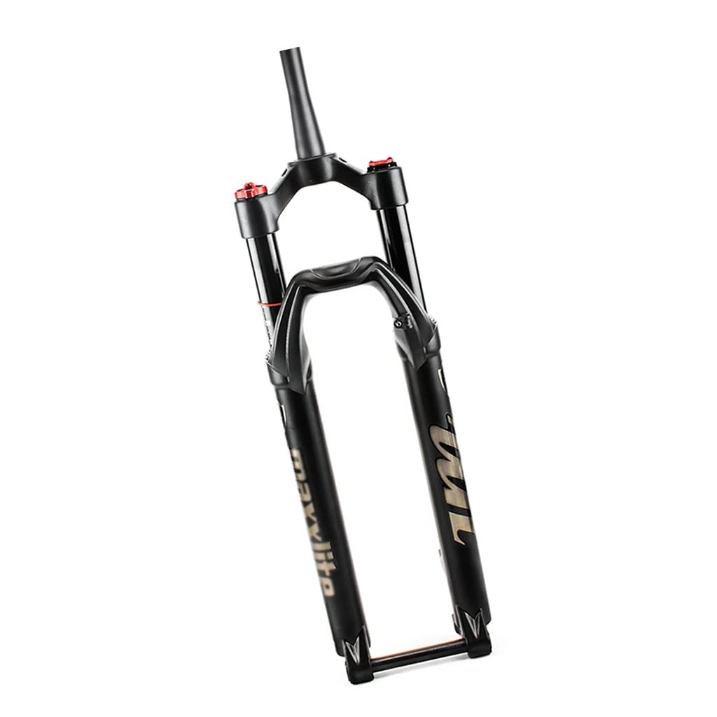 Horquilla Delantera de montaña para Bicicletas de 26", 27,5" y 29", Amortiguador de Aire, Recorrido de 100 mm, Eje pasante de 100x15 mm, Tubo Recto de 1-1/8" y Tubo cónico de 1-1/2
