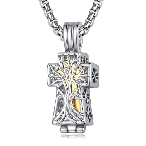 ADMETUS Patron Saint Cross Urn Necklace 925 Sterling Silver Cremation Jewelry for Ashes Memorial Gifts for Men with 2.5mm 22
