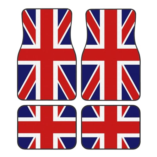 Tapis de voiture universels antidérapants motif drapeau anglais, lot complet de 4 pièces