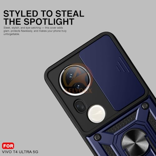 Image of Armor Bumper Back Cover Case for Vivo T4 Ultra 5G Rotating Camera Cover, Ring Holder & Kickstand | Heavy Duty & 360 Degree Protection Vivo T4 Ultra 5G Back Cover (Blue)