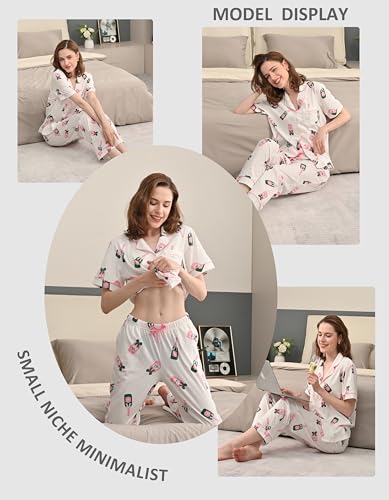 Image of NAP BOUND 100% Cotton Women's Pajama Sets Short Sleeve Button Down Soft Pjs 2 Piece Lounge Set with Pocket Nightwear XS-XXL