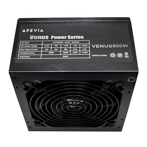 APEVIA VENUS500W Venus 500W ATX Power Supply with Auto-Thermally Controlled 120mm Fan, 115/230V Switch, All Protections