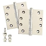 Solid Brass Architectural Door Hinges – 2 Vintage Decorative Cap Mortise Hinges, Ball Bearings, and