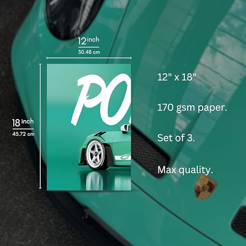 Image of Posternet Super Car Split Poster Set, 12 inch x 18 inch, Split Design Wall Decor Posters For Bedroom, Living Room, Office. (Porshe)