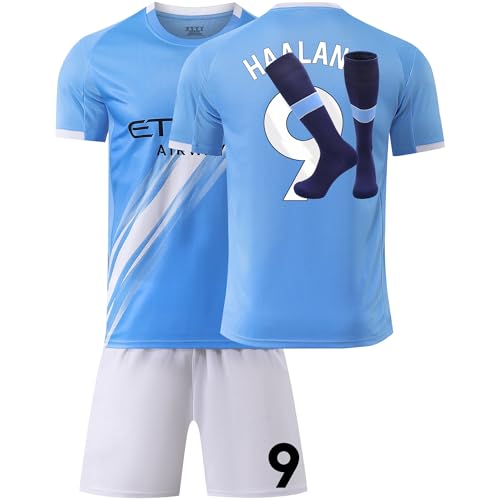 Generisch Trikot Kinder Herren 25/26 Fussballtrikot Set Hause/Auswärts Fußball Anzug Junge Football Tshirts Shorts und Socken Kits for Kids Erwachsene Blau Schwarz