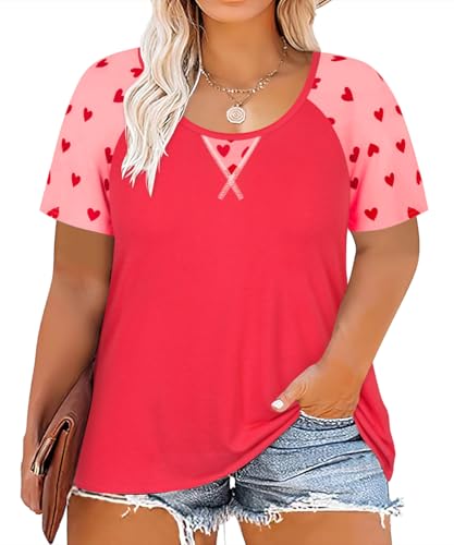 Image of CARCOS Plus Size Tops for Women Short Sleeve Shirt Summer Star /Leopard /Tie Dye /Flower Crewneck Pullover Tunic XL-5XL