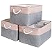 MANGATA Großer Aufbewahrungsbox,[3 Pack]Aufbewahrungskorb Stoff, Mit Griffen Korb Aufbewahrung für Regal,Schrank，Kinderzimmer(Grau/Rosa, 42 x 32 x 25 cm)