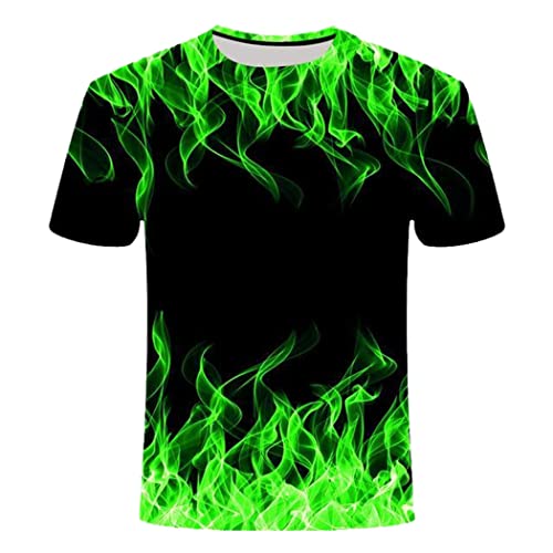 T-shirt Blue Flame 3D au motif de flamme vibrante sur textile noir manches courtes L
