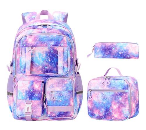 JiaYou Girls Dopamine Color Backpack Casual Daypack fit for School travel outdoor activities(Purple-3Pcs 25 Liters)