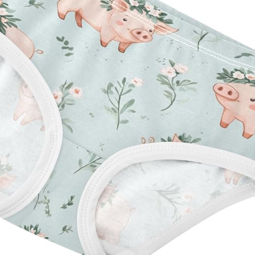Wusikd Cute Pigs Girls' Underwear Cotton Funny Flowers Girls Briefs Soft Toddler Underwear 2T4
