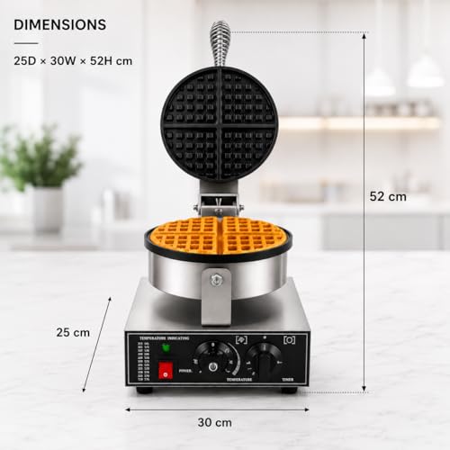Image of Round Belgian Waffle Machine, Commercial Electric Belgian Waffle Maker, Non-Stick Waffle Baker for Cafe Bakery Restaurant