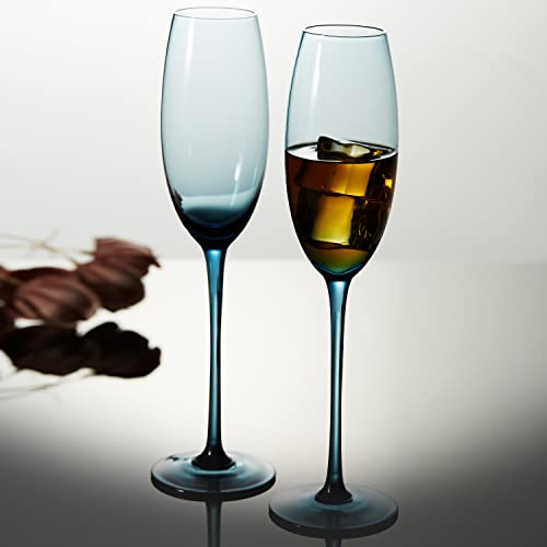 Berkware Set Of 4 Colored Glasses - Luxurious And Elegant Sparkling Blue Colored Glassware - Champagne Flutes #TOP5
