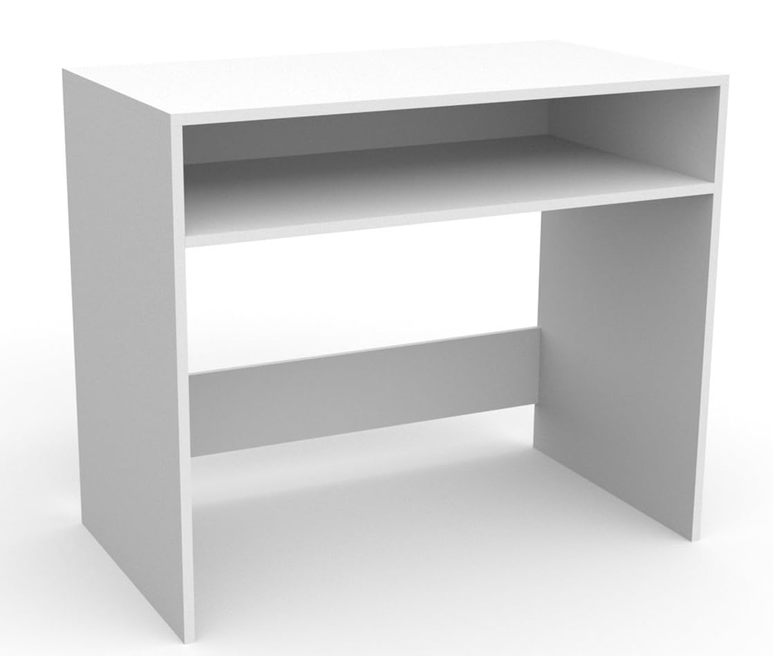 DORMIDAN- Escritorio Estudio con balda, Mesa de Ordenador, Mesa Juvenil 90cm (Blanco)