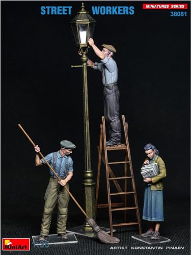 MiniArt 38081 1:35 Figuren Set Straßenarbeiter (3) - originalgetreue Nachbildung, Modellbau, Plastik Bausatz, Basteln, Hobby, Kleben, Modellbausatz, Zusammenbauen, unlackiert