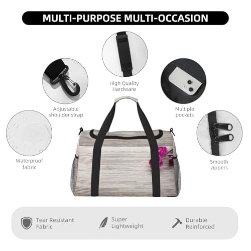 Sac de week-end imprimé orchidée noir en taille unique pour le voyage des femmes - 4