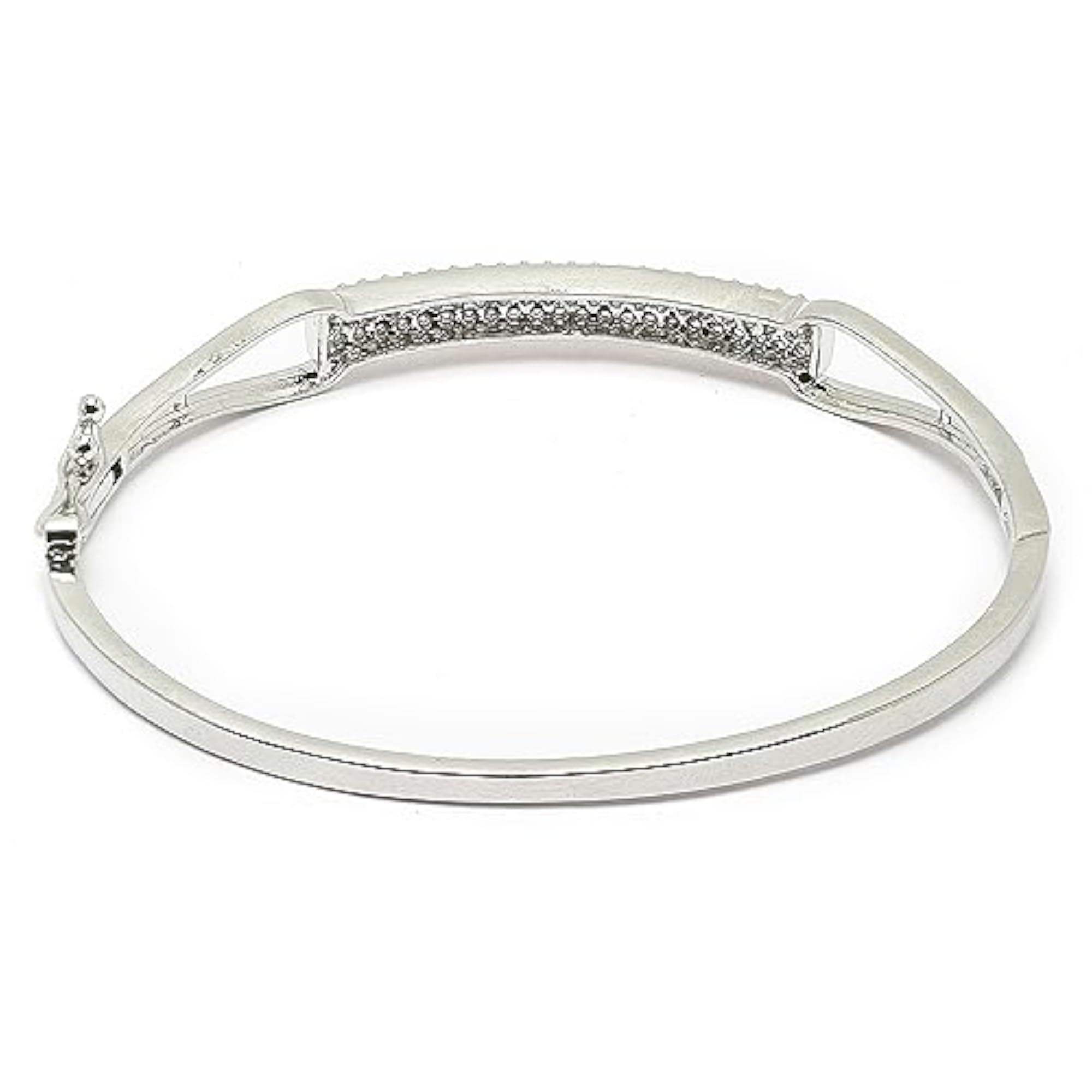 Rhodium-Plated American Diamond Studded Kada Bracelet (Design4)