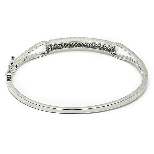 Image of ZENEME Rhodium-Plated Silver Toned American Diamond Openable Hinged Kada Bracelet for Women & Girls | CZ Studded Designer Hand Jewellery
