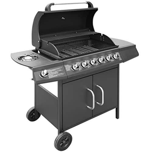 Barbacoa Grill De Gas 6+1 Quemadores Negra - Negro - Vidaxl En Oferta Vidaxl Barbacoa Grill De Gas De Acero Con 6+1 Quemadores Con Ruedas Color Negra