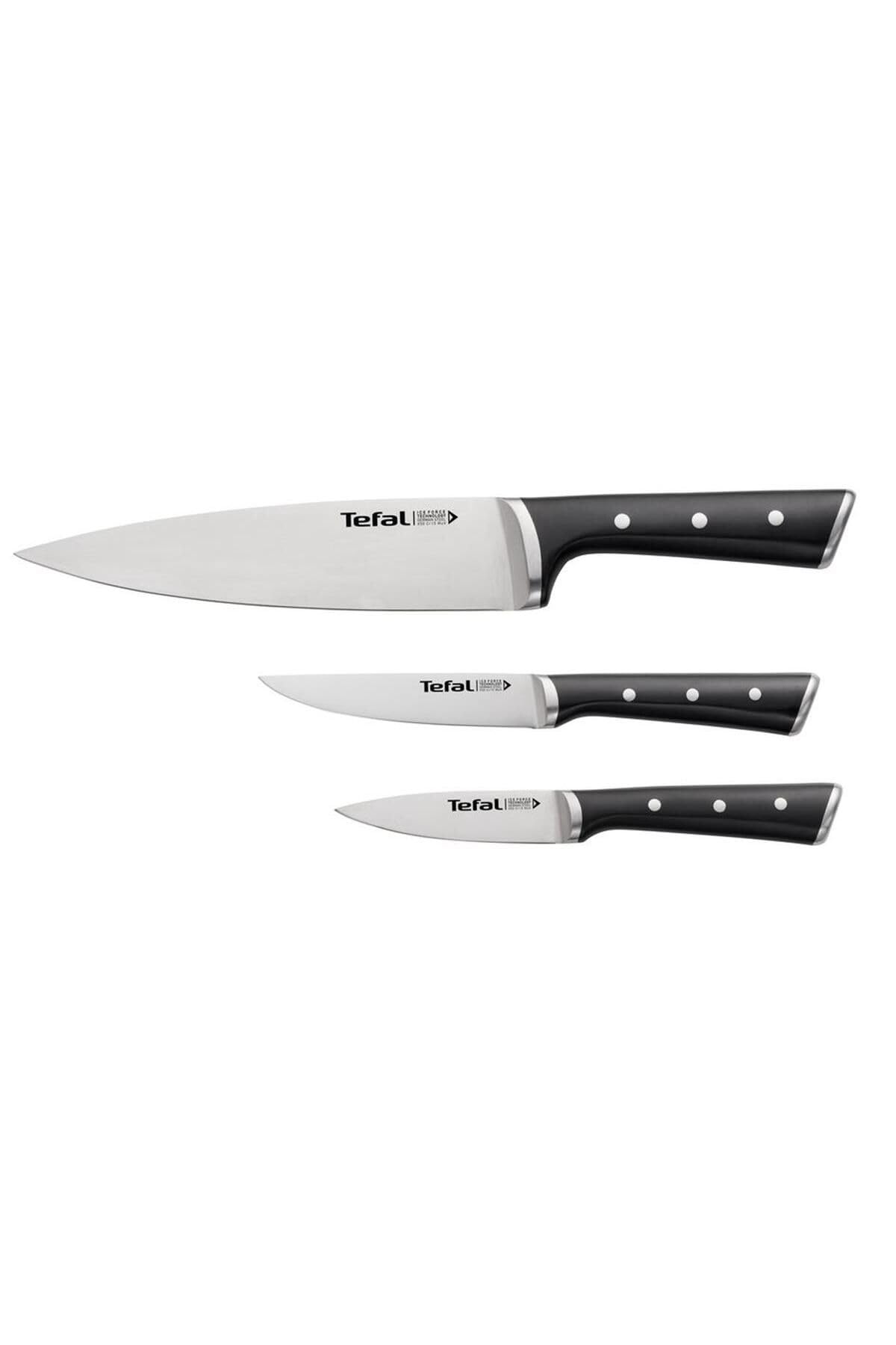Tefal Ice Force 3-teiliges Messerset, Schälmesser 9cm, Chef-Messer 20cm, Universalmesser 11cm, deutscher Edelstahl, ergonomischer Griff, lang anhaltende Schneideleistung und Schärfe, schwarz, K2323S
