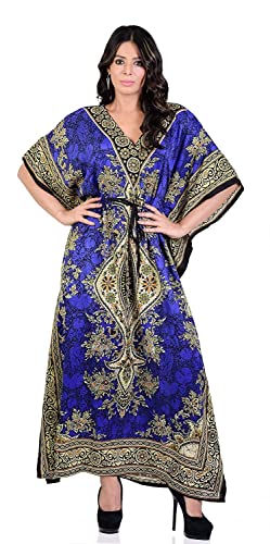 Women's Kaftan Dress Beach Cover Up Tribal Ethnic Print Plus Size V-Neck Loose Kimono Maxi Dress