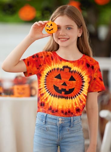 BesserBay Girls Halloween Printed Crewneck Short Sleeve Waist Trimming Crop Tops 5-14 Years2