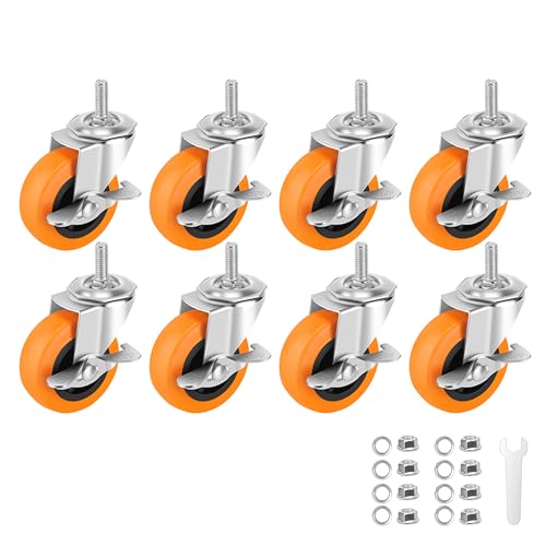 Caster Wheels with Threaded Stem, 3 Inch Locking Swivel Casters Set of 8