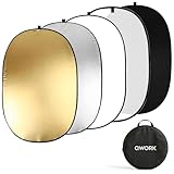 QWORK 24' x36' (60x90cm) 5-in-1 Collapsible Light Reflector & Diffuser - Translucent, Silver, Gold, White, Black, Multi Disc Photography Reflector for Studio Outdoor Photography