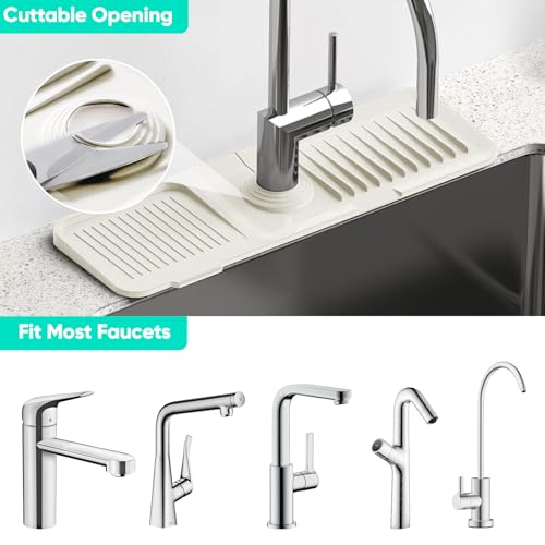 17.7inch Faucet Mat for Kitchen Sink [5°Slope Fast Self-draining] Faucet Mat Kitchen Sink Splash Guard Silicone Sink Splash Guard Kitchen Sink Area Tidy Splash Faucet Guard Draining Mat-Beige by Snoquir - Image 5