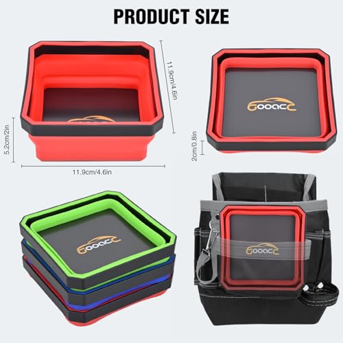 GOOACC 3 Pcs Square Collapsible Magnetic Parts Tray Set Multiple Colors Silicone Foldable Tool Trays Organizer for Screws Bolts Nuts Pins Washers and Other Small Metal Parts Double Sided Magnet Base by GOOACC - Image 2